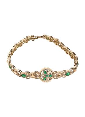 flower design pearl green kundan gold plated mathapatti 2