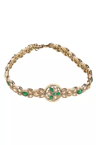 flower design pearl green kundan gold plated mathapatti