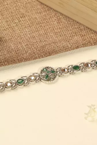 flower design pearl green kundan gold plated mathapatti