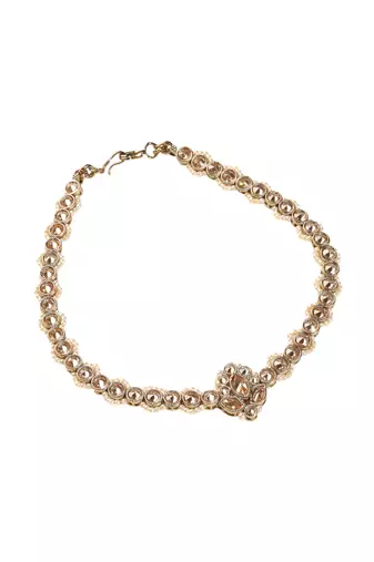 Flower design and pearl brown kundan stone antique gold plated mathapatti(sheeshphool) for women