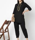 Black embroidered rayon kurta set