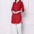 Red embroidered rayon kurta with dhoti pant
