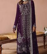 Purple embroidered velvet pakistani salwar suit