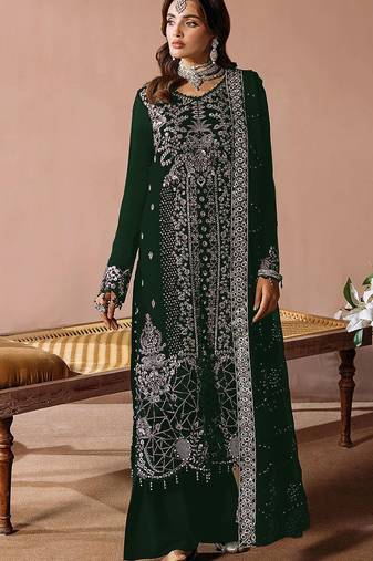 Green embroidered velvet pakistani salwar suit