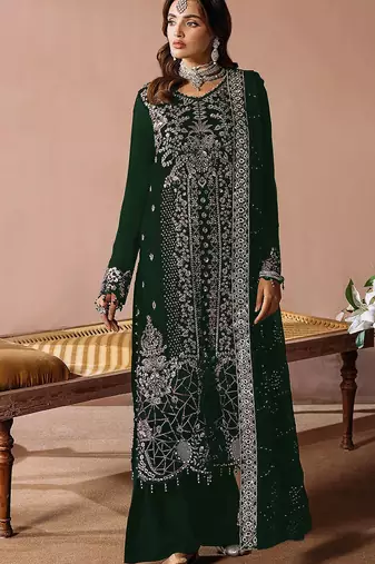 Green embroidered velvet pakistani salwar suit