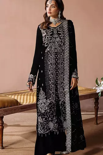 Black embroidered velvet pakistani salwar suit