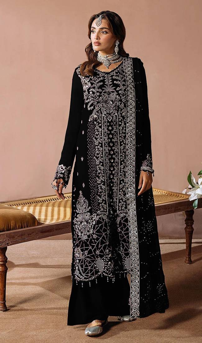 Black embroidered velvet pakistani salwar suit