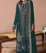 Teal embroidered velvet pakistani salwar suit