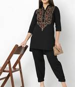 Black embroidered rayon kurta set