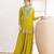 Yellow embroidered chinon palazzo style salwar suit