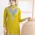 Yellow embroidered chinon palazzo style salwar suit
