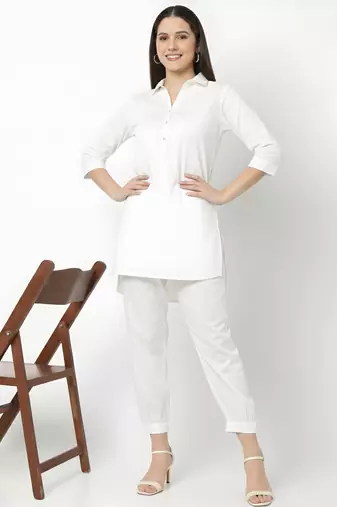 White embroidered rayon kurta set