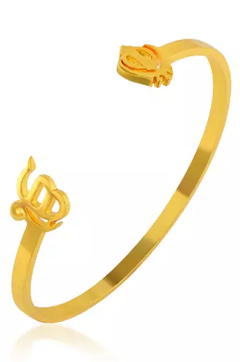 Stainless steel goldplated khanda ek omkar free size adjsutable unisex kada