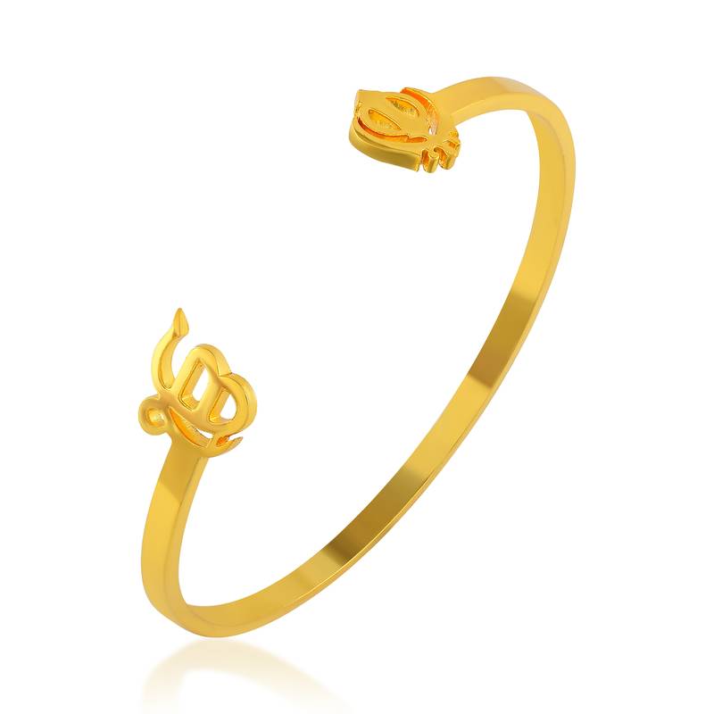 Stainless steel goldplated khanda ek omkar free size adjsutable unisex kada