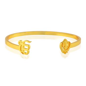 Stainless steel goldplated khanda ek omkar free size adjsutable unisex kada 2