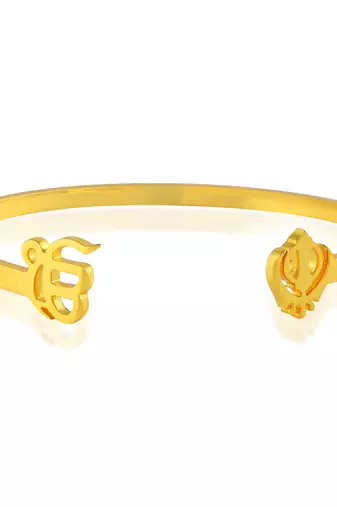 Stainless steel goldplated khanda ek omkar free size adjsutable unisex kada