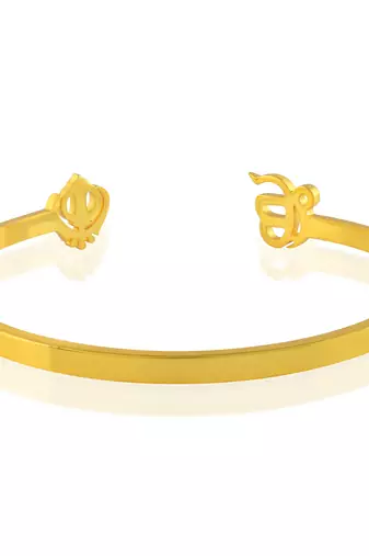 Stainless steel goldplated khanda ek omkar free size adjsutable unisex kada