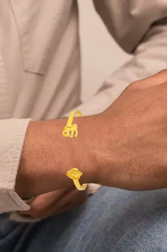 Stainless steel goldplated khanda ek omkar free size adjsutable unisex kada