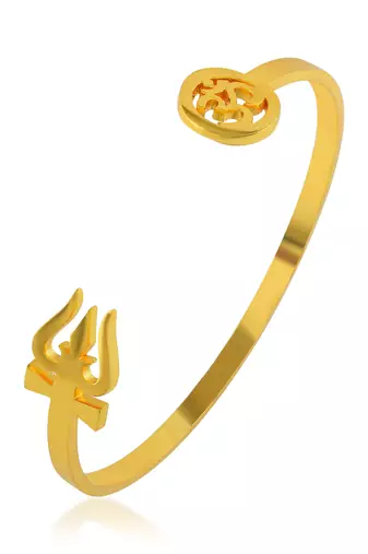 Stainless steel goldplated om and trishul free size adjsutable unisex kada