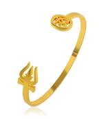 Stainless steel goldplated om and trishul free size adjsutable unisex kada