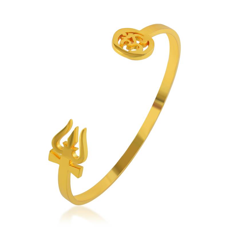 Stainless steel goldplated om and trishul free size adjsutable unisex kada