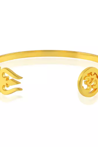 Stainless steel goldplated om and trishul free size adjsutable unisex kada