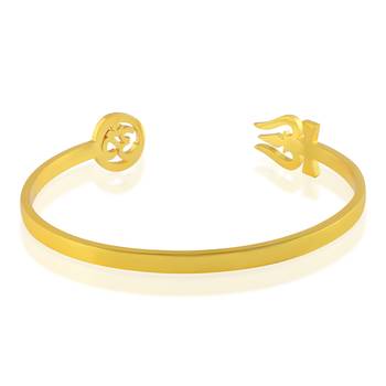 Stainless steel goldplated om and trishul free size adjsutable unisex kada 3
