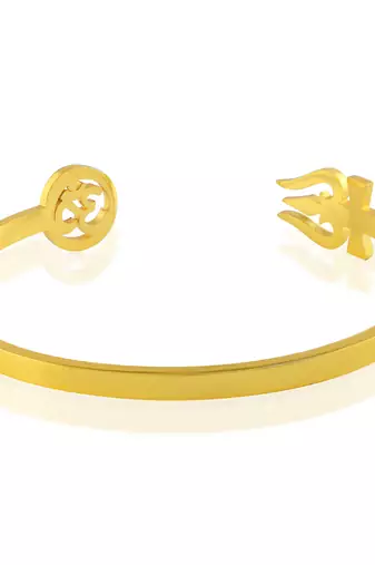 Stainless steel goldplated om and trishul free size adjsutable unisex kada
