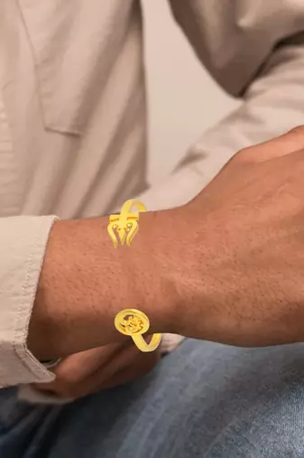 Stainless steel goldplated om and trishul free size adjsutable unisex kada