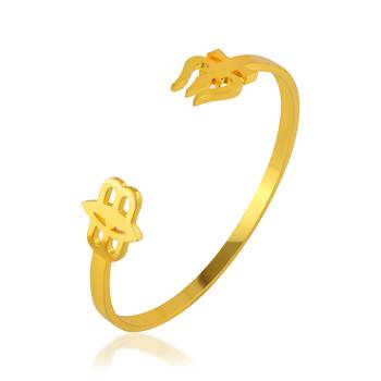 Stainless steel goldplated trishul and tripund free size adjsutable unisex kada 1