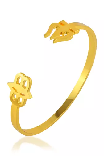 Stainless steel goldplated trishul and tripund free size adjsutable unisex kada