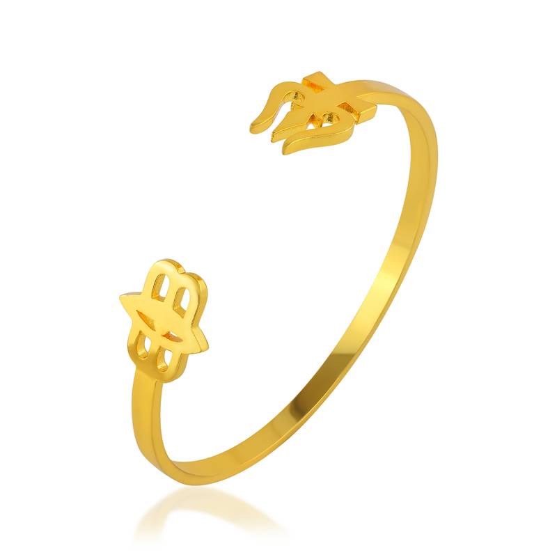 Stainless steel goldplated trishul and tripund free size adjsutable unisex kada