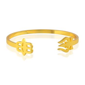 Stainless steel goldplated trishul and tripund free size adjsutable unisex kada 2