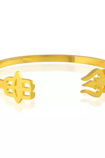 Stainless steel goldplated trishul and tripund free size adjsutable unisex kada