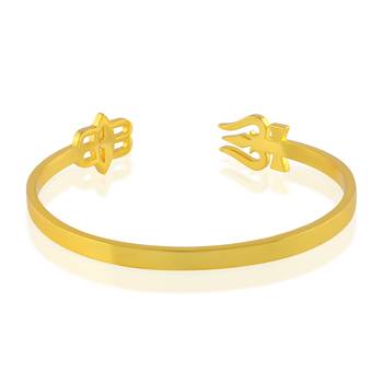 Stainless steel goldplated trishul and tripund free size adjsutable unisex kada 3