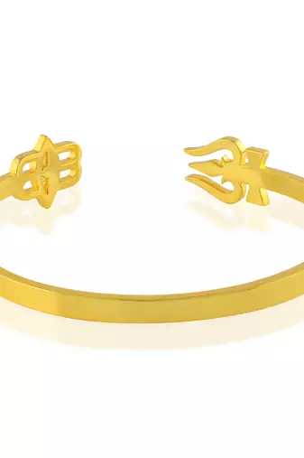 Stainless steel goldplated trishul and tripund free size adjsutable unisex kada