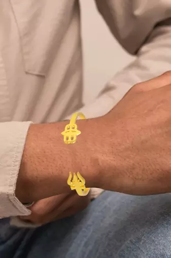 Stainless steel goldplated trishul and tripund free size adjsutable unisex kada