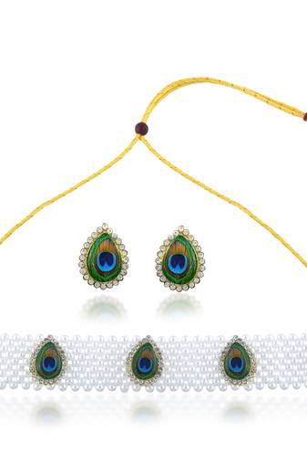 Pearl peacock motif choker necklace set women