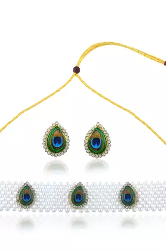 Pearl peacock motif choker necklace set women