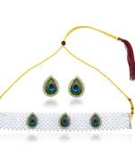Pearl peacock motif choker necklace set women