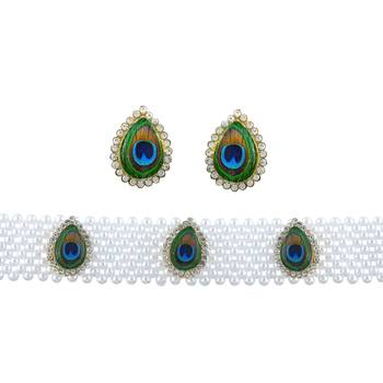 Pearl peacock motif choker necklace set women 3