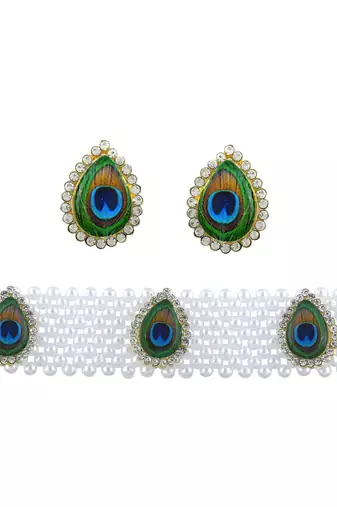 Pearl peacock motif choker necklace set women