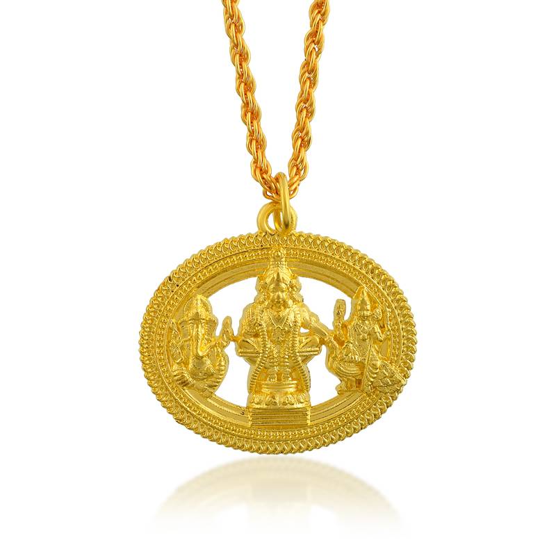 Brass gold plated ayappa murugan ganesh lakshmi trinity pendant