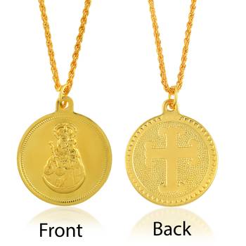 Brass gold christian mother mary with baby jesus reversible spiritual pendant 4