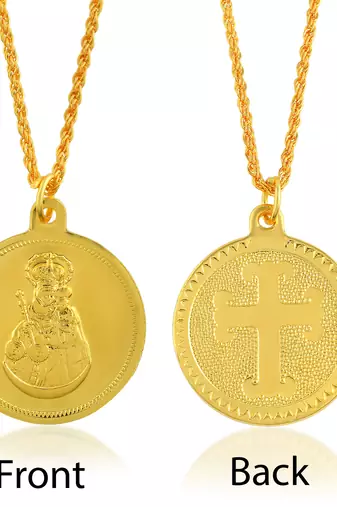 Brass gold christian mother mary with baby jesus reversible spiritual pendant