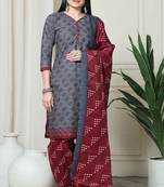 grey cotton blend printed ready to wear patiala salwar suit