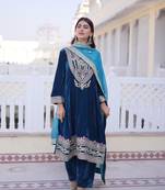 Rama velvet sequins embroidered kurta with pant and heavy dupatta