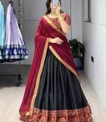 Black printed ethnic lehenga set with blouse and dupatta