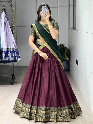Wine printed ethnic lehenga set with blouse and dupatta 1