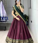 Wine printed ethnic lehenga set with blouse and dupatta